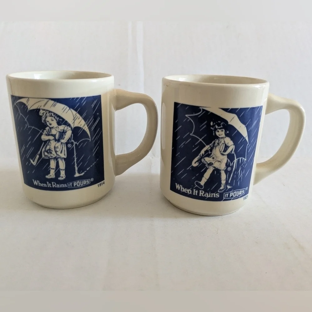Vintage Morton Salt Set Of 2 Mugs